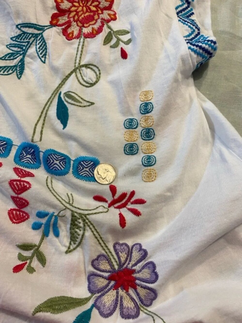 Johnny Was white embroidered short sleeve Katie relaxed draped tee - Picture 10 of 12